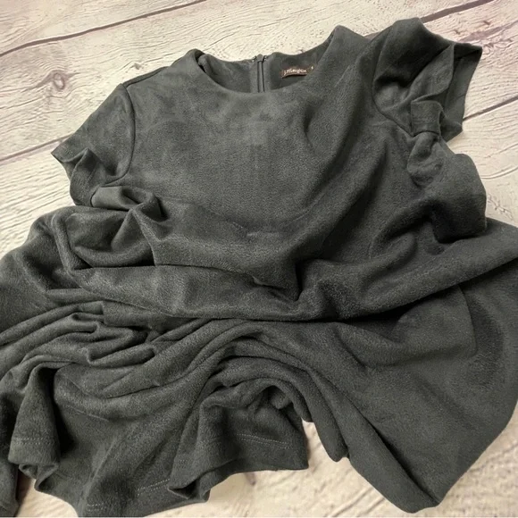 J.MCLAUGHLIN charcoal grey faux suede short sleeve crew neck swing dress size S - Picture 6 of 14